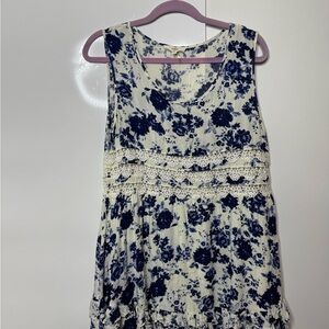 entro Navy Blue and White Pleated Ruffled Sundress